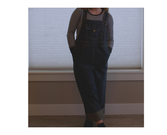 Dark denim overalls